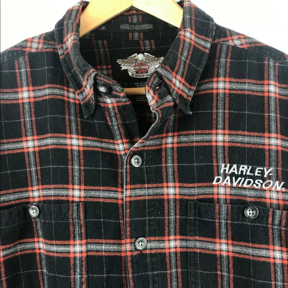 Harley Davidson L/S Flannel Button Front Shirt, L
